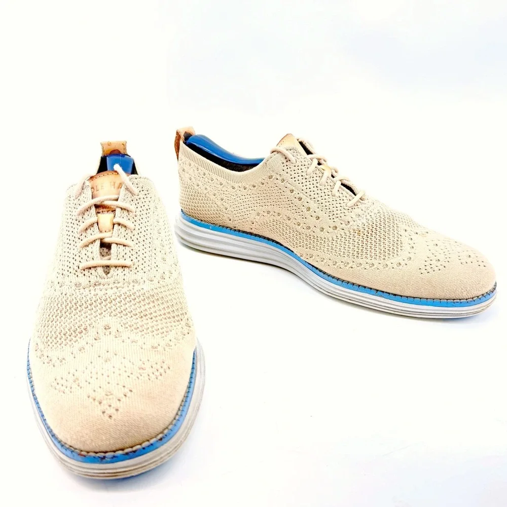 Cole Haan OriginalGrand Wingtip Oxford Mens 8 Beige Knit C29434 Stitchlite